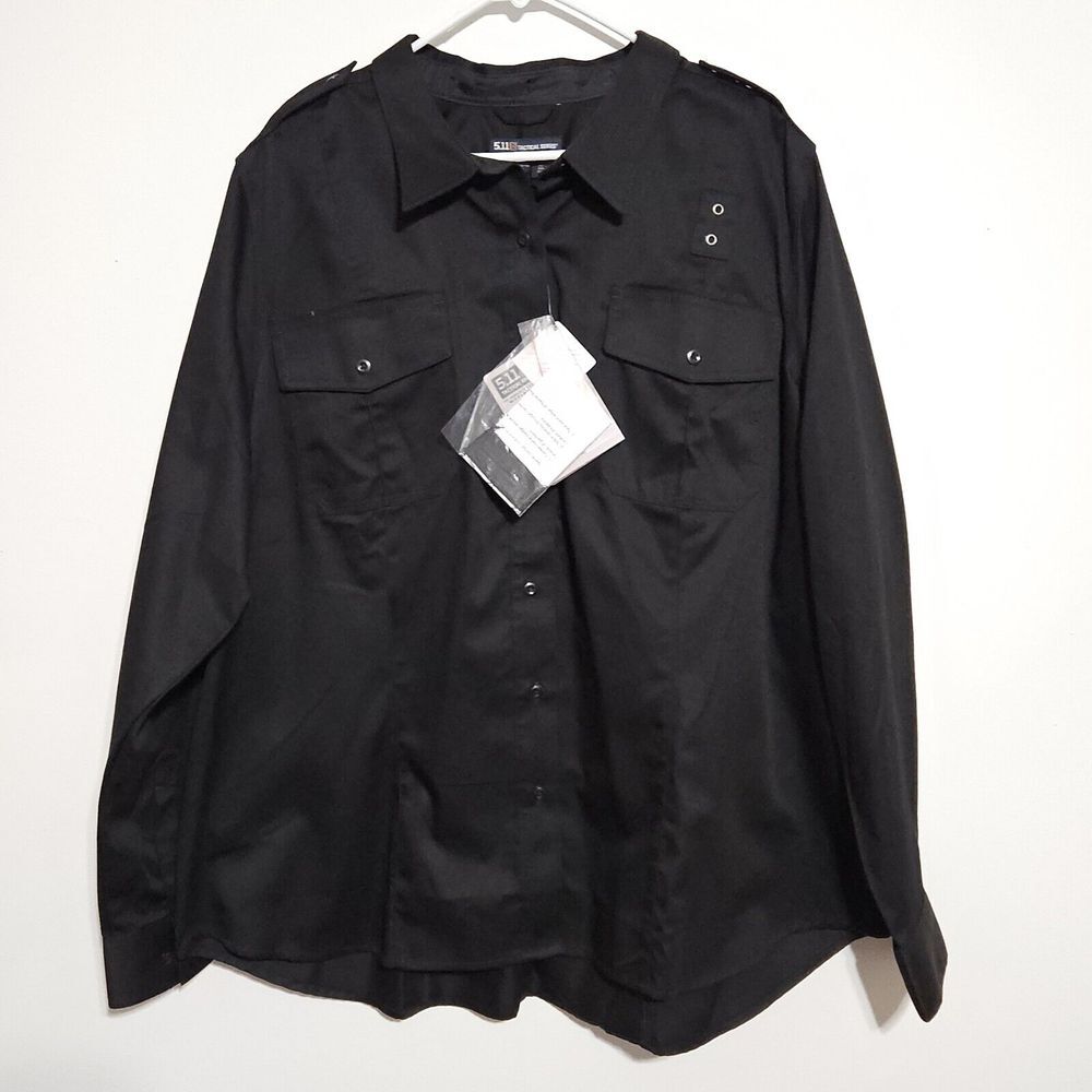 5.11 Tactical Women's Sz 4X TALL Twill PDU Class-A Long Sleeve Shirt 62067 Black